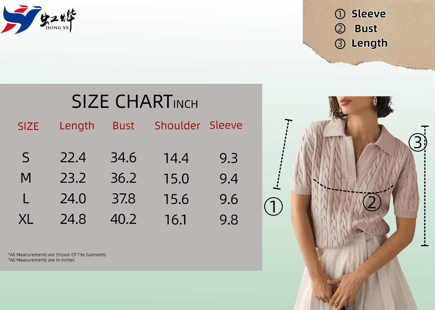 size chart of sweater pullover